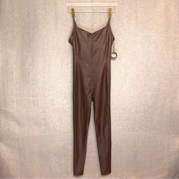 AERIE Faux Lather Tank Top Style Jumpsuit Bodysuit — SMALL — Brown - Picture 3 of 8